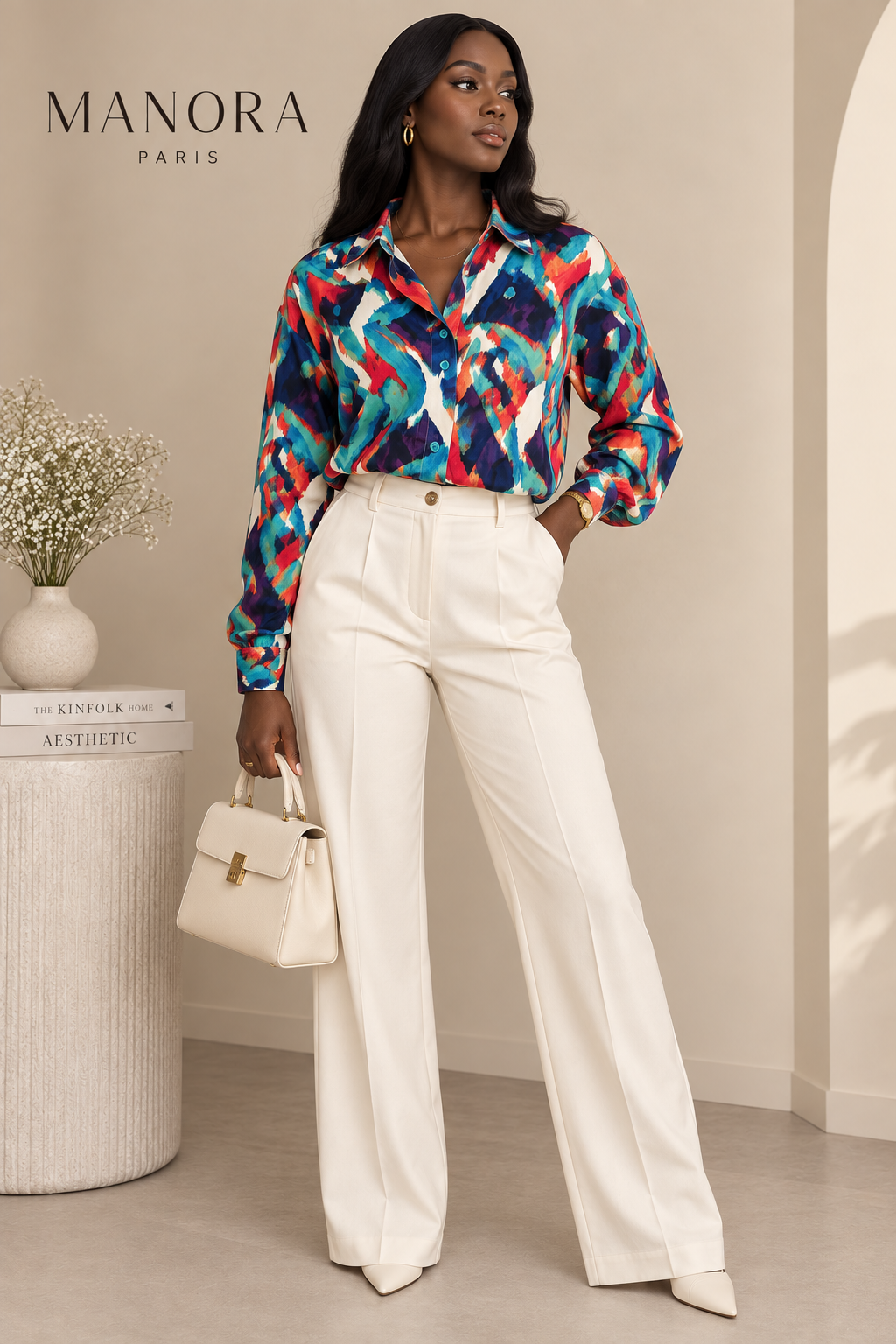 Chemise Suzy Milly bleue MANORA portée par un mannequin