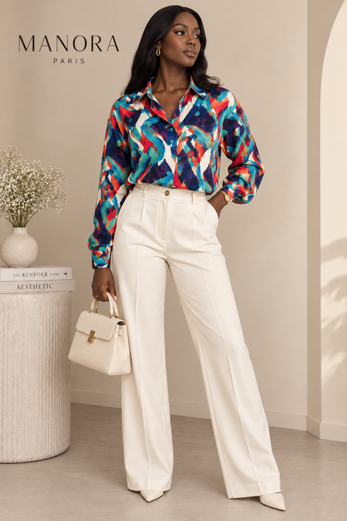 Chemise Suzy Milly bleue MANORA portée par un mannequin